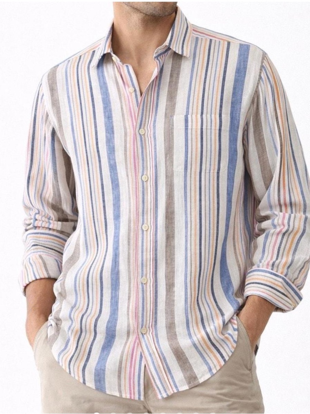 Tommy Bahama 100% Linen Multicolor Stripe Button Down Casual Summer Shirt SZ XL